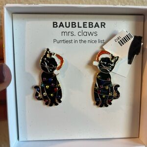 BaubleBar Christmas Mrs Claws Black Cat Earrings Santa Hat Lights